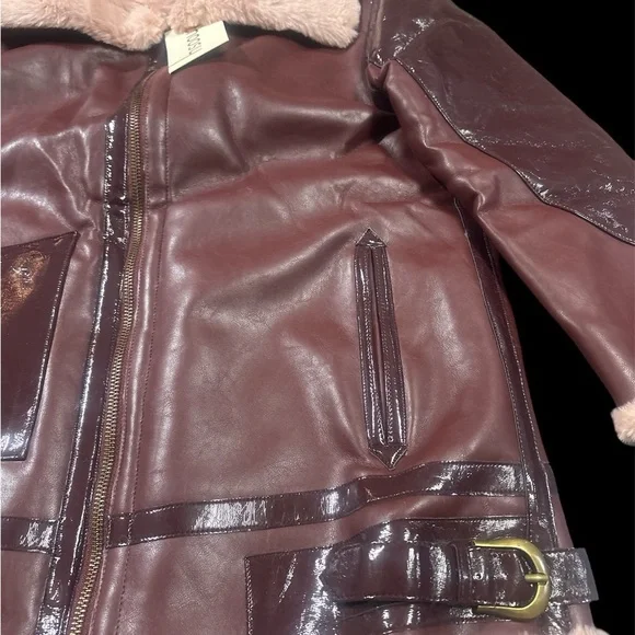 Women's Leather Jacket with Shearling Trim - Picture 5 of 8